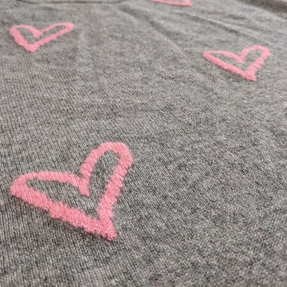 WHITE + WARREN 100% Cashmere Graffiti Heart Intarsia Gray Pullover Sweater Size - Picture 5 of 8